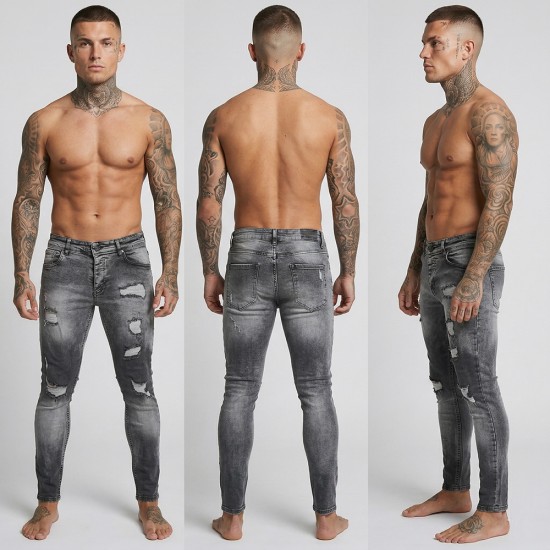 Мъжки дънки, сиви, накъсан ефект, skinny fit, Ft6858 Мъжки дънки, сиви, накъсан ефект, skinny fit, Ft6858