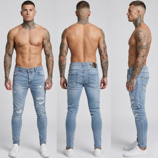 Мъжки дънки, свело сини, накъсан ефект, skinny fit, Ft6862 Мъжки дънки, свело сини, накъсан ефект, skinny fit, Ft6862