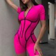 Къс спортен гащеризон с кожени детайли, цвят фуксия, jumpsuit, Ft8243 | Дамски Дънки| Frash.EU