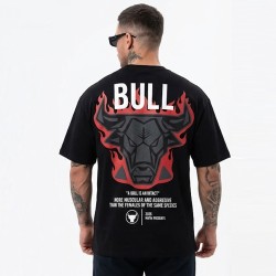 Мъжка Oversized Тениска BULL – Черен Streetwear Модел с Ефектен Гръб, Ft8738