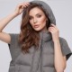 Къс дамски пухен елек в сиво с плетени детайли и качулка, Ft9282| Frash.EU | 