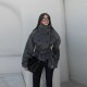 Късо дамско палто с висока яка и колан в тъмносив цвят, Ft9311