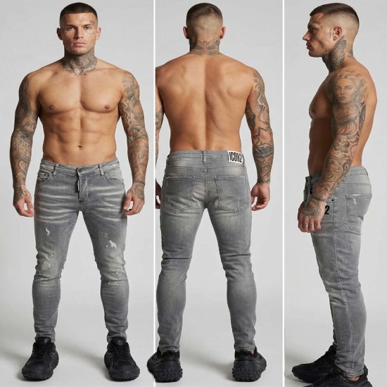 Сиви мъжки дънки накъсан ефект slim fit Ft6675 Сиви мъжки дънки накъсан ефект slim fit Ft6675