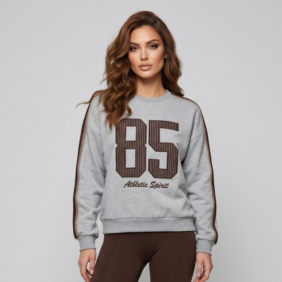 Дамска сива блуза с принт 85 Athletic Spirit, Ft6010 Дамска сива блуза с принт 85 Athletic Spirit, Ft6010