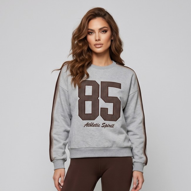 Дамска сива блуза с принт 85 Athletic Spirit, Ft6010