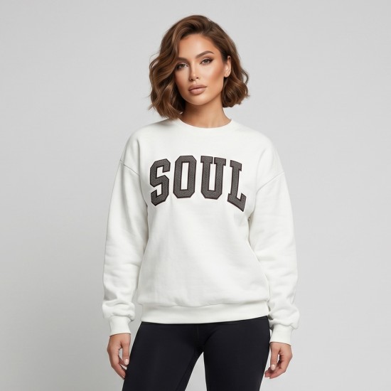 Дамска бяла блуза с надпис SOUL, Ft6012 Дамска бяла блуза с надпис SOUL, Ft6012