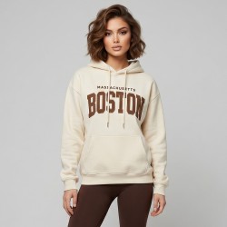 Дамски бежов суитшърт с качулка BOSTON, Ft6015
