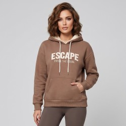 Дамски кафяв суитшърт с качулка ESCAPE, Ft6016