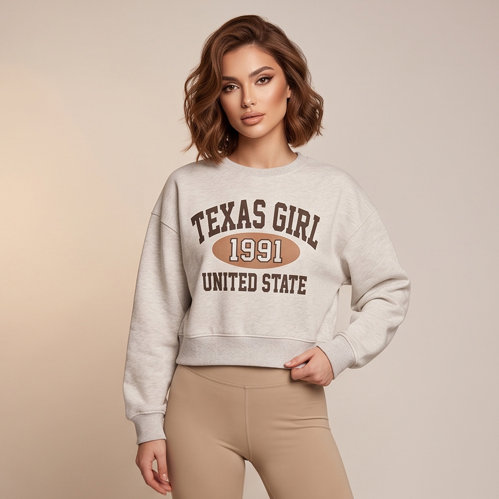 Дамски сив суичър Texas Girl 1991 с щампа, Ft9205