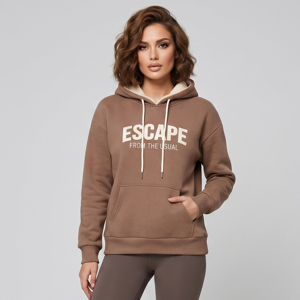 Дамски кафяв суитшърт с качулка ESCAPE, Ft6016